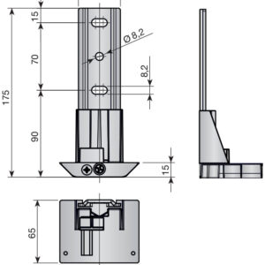 Dimensões de Nivelador Inferior Atlas de 32 mm